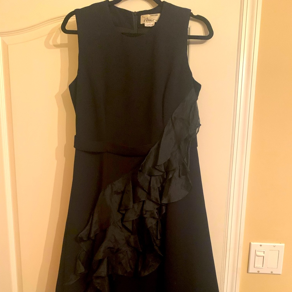 Miri New York couture black midi dress with ruffles size 8